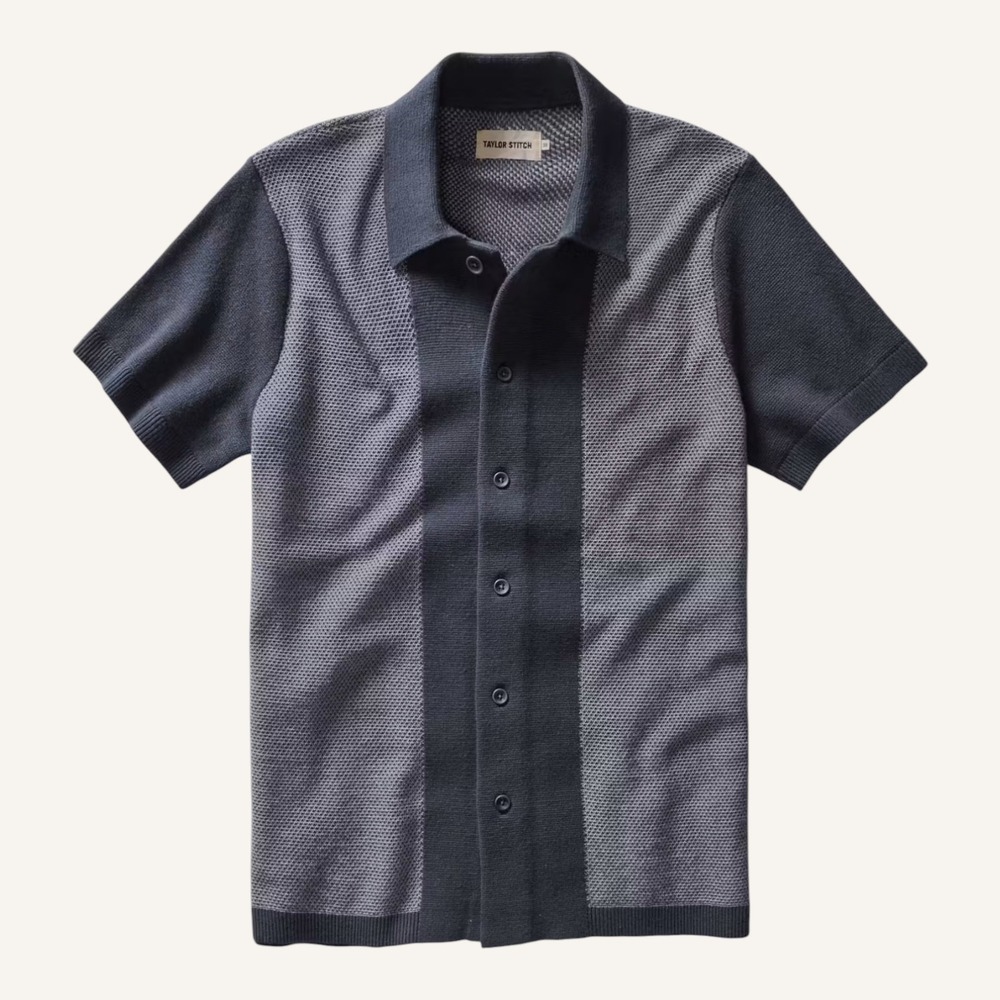 NWOT Taylor Stitch Button Down Polo Seed Stitch Knit Grey Marine Mens 38 S